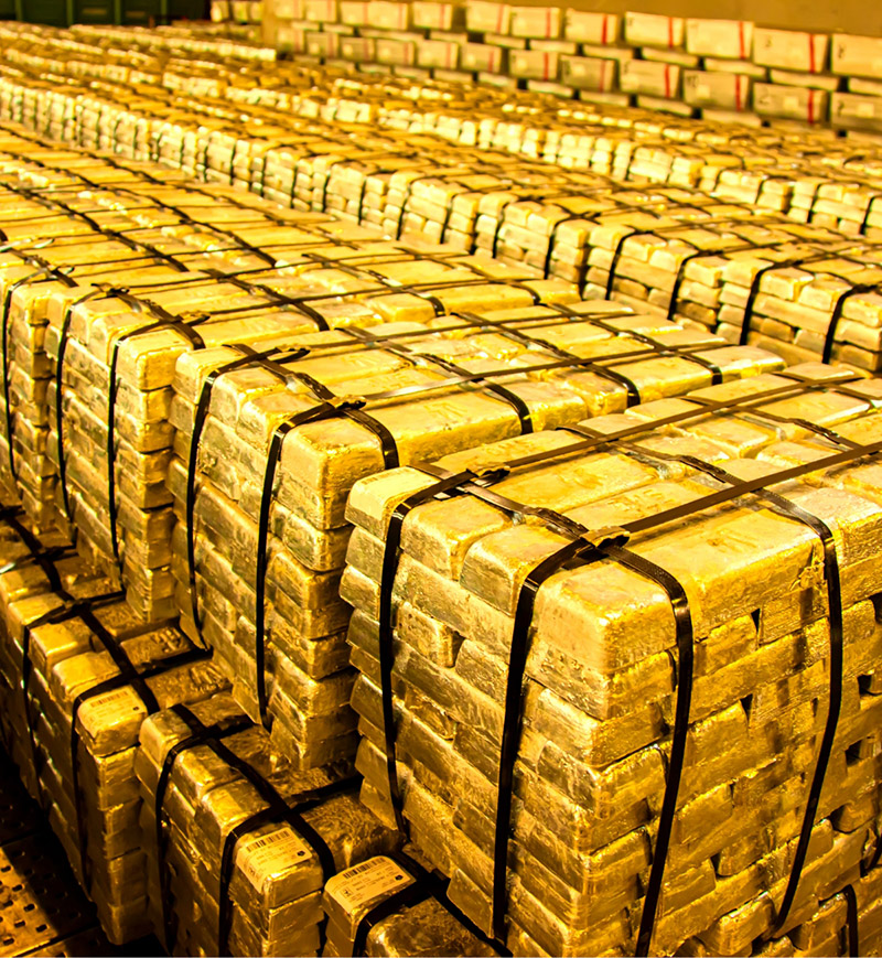 Gold bars stacked